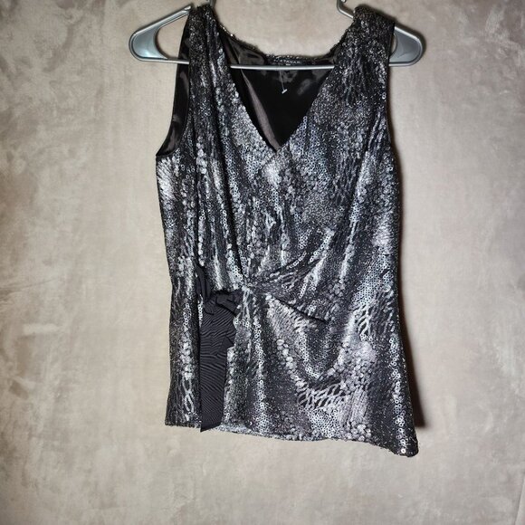 Elie Tahari Madelin sequin Womens Sleeveless Metallic Snakeskin Print Top Size M - Picture 2 of 4